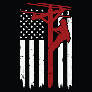 Lineman American Flag Gift Electric Cable Lineworker T Shirt