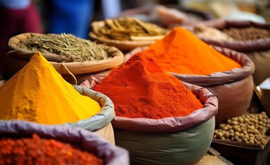 Traditional spices and dry fruits in local bazaar in India.	 - obrazy, fototapety, plakaty