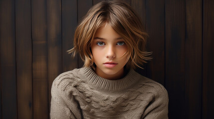 Fototapeta premium portrait studio d'un jeune garçon, regard clair et puissant