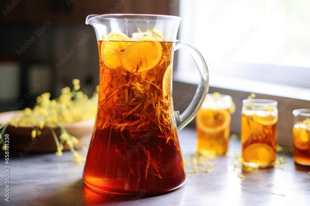 Wall mural pitcher of iced tea with swirling tea bags inside