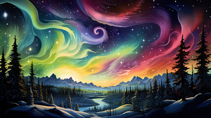 Celestial body with an eternal dance of northern lights and colorful meteor showers   AI generative