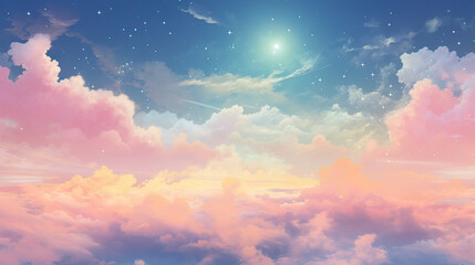 Dreamy pastel-colored sky with summer constellations clearly visible  AI generative