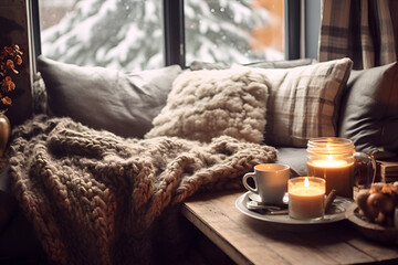 A winter at home near the window infused with the cozy charm of Hygge