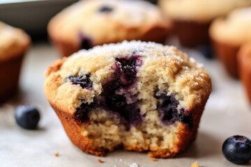 Fototapeta premium close-up shot of the textured top of a blueberry muffin