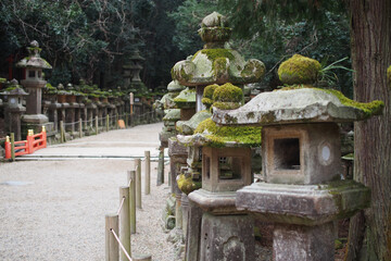 rock lantern in Nara, Japan. Picture for use in illustrations Background image or copy space