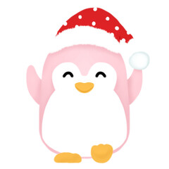 Cute pink penguin play snow