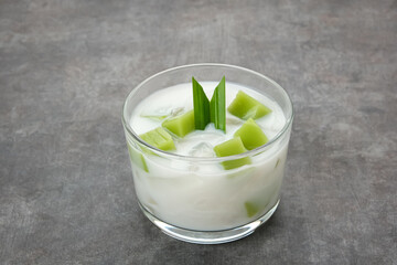Pandan Coconut Dessert, made from jelly, nata de coco, pandan leaf and coconut. Indonesian dessert
