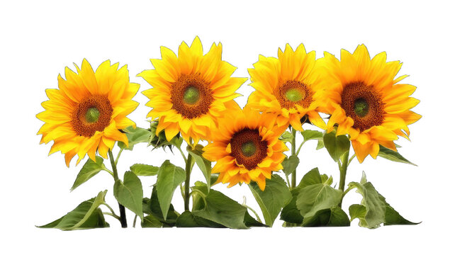 Picture of sunflowers, photo, isolated on white, transparent background