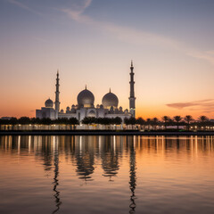 abu dhabi sheik zayed mosque at sunset. - obrazy, fototapety, plakaty