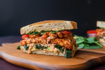 sandwich with spicy mayo and cajun-spiced shrimp