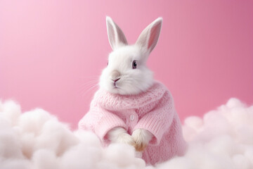 Cute pet adorable baby small fluffy animal white rabbit mammal background easter little