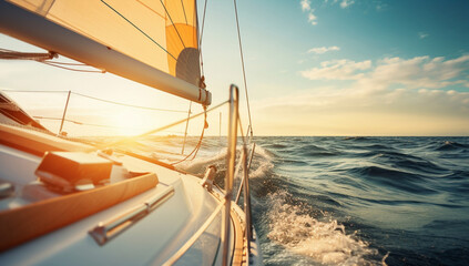 Blue water sea ocean ship vacation sailboat lifestyle boating sail travel sport yacht - obrazy, fototapety, plakaty