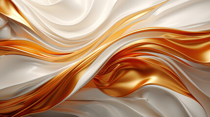 Abstract Art of White and Gold Silky Fabric Textile Transparent Wavy Background