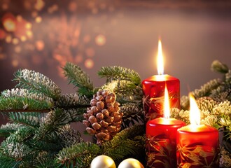 Christmas background with christmas tree and candles