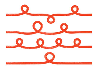 Bold curly lines, red squiggles set. Vector illustration with textored strokes