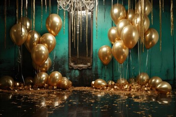 gold balloons with digits for coming year - obrazy, fototapety, plakaty