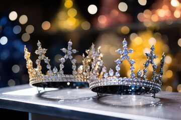 sparkling new year胢s tiaras on a store mannequin