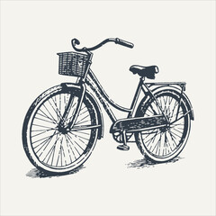 Bicycle with basket. Vintage woodcut engraving style vector illustration.	