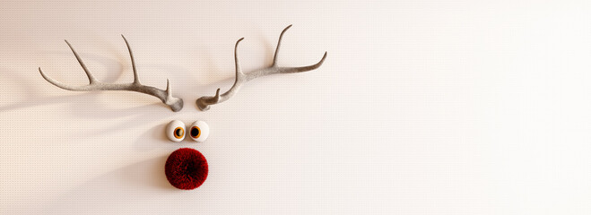 Christmas reindeer with red nose and copy space on white paper background. 3D Rendering, 3D Illustration © hd3dsh
