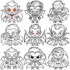 Captivating Halloween Vampire Fantasy Illustration - Sticker & Detailed Line Art for Dark and Mysterious Atmospheres