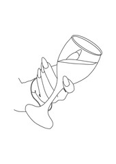 Fototapeta na wymiar line art hand holding glass
