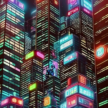 Urban Lightscape: AI-Generated Skyscraper Animation. Generative AI
