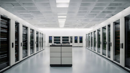 Building a network room of servers and other IT equipment to run experiments on isolated white background