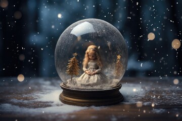 snow globe with a small christmas angel - obrazy, fototapety, plakaty