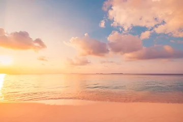  Closeup sea waves sand beach. Panoramic beach landscape. Inspire tropical coast seascape horizon. Stunning sunset sunlight colors, tranquil peaceful sky calm water. Happy positive vacation travel mood © icemanphotos