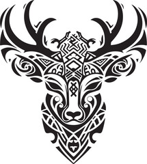 Vector ornamental decorative ancient deer, head illustration. Abstract historical mythology rain deer logo. Good for print or tattoo