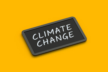 Inscription climate change on chalkboard. Impact of global warming on environment. Negative actions of humanity for climate. Irreversible consequences. Increase, decrease in temperature. 3d render