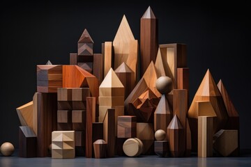 diverse geometric shapes made of wood blocks