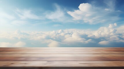 Fototapeta na wymiar empty table top on blur clouds background