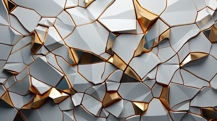 Abstract Art White and Gold Cracked Triangle Minimalistic Texture Background