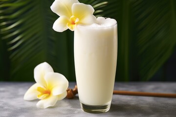 Obraz na płótnie Canvas virgin pina colada glass garnished with white orchid