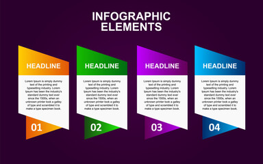 design infographic elements 4 steps options for presentations, posters, layouts, diagrams and banners with full color.