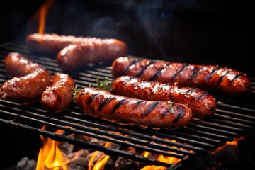 a barbecue grill with smoking sausages