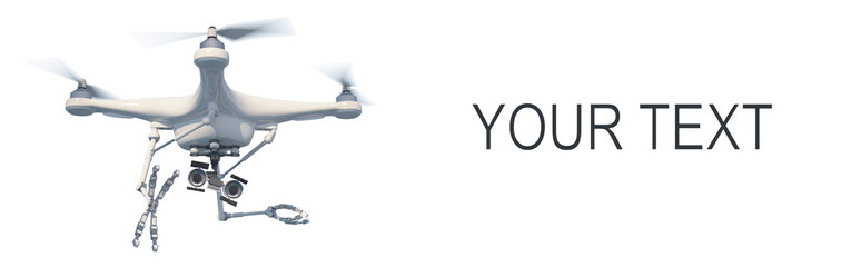Fototapeta premium An aerial drone (quadcopter) is a robot character with remote or independent control. The robot looks surprised. 3d illustration. White background.