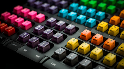 Genuine Multicolor PC Keycaps Staged on a Realistic Table