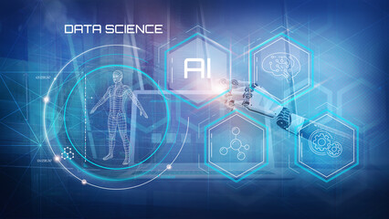 Cyborg working with digital display.