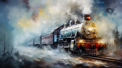 Hand drawn steam train illustration
 - obrazy, fototapety, plakaty