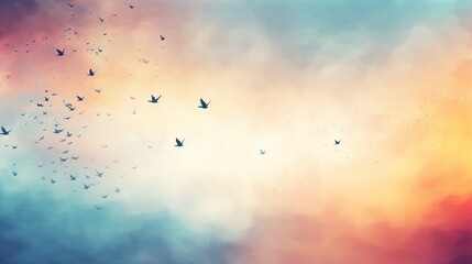 many beautiful flying birds on cloudy sky generated by AI tool 