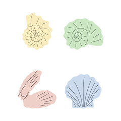 Tropical underwater seashell. Hand drawn sea mollusk shellfish element. Vector illustration in scandinavian style.