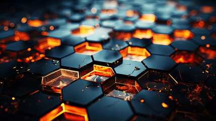 Fototapeta premium Abstract Light Chrome of Hexagon Textured Selective Focused Background