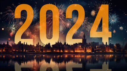 Silvester, Happy new year 2024. Neujahrs Grafik