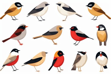 Flat design vector birds icon set. Popular birding species collection. Exotic bird set in flat design. Vector illustration