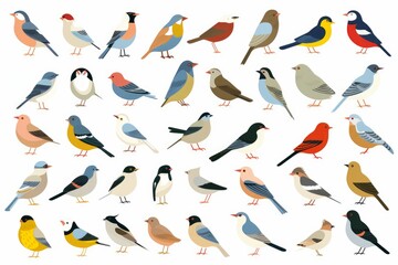 Flat design vector birds icon set. Popular birding species collection. Exotic bird set in flat design. Vector illustration - obrazy, fototapety, plakaty