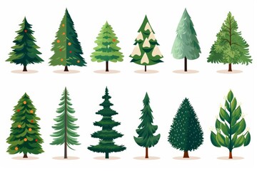 Flat design vector christmas tree icon set. Christmas tree collection. Christmas tree set in flat design. Vector illustration
