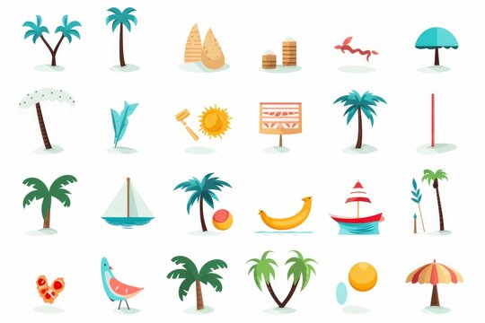 Flat design vector beach icon set. Beach collection. Beach set in flat design. Vector illustration