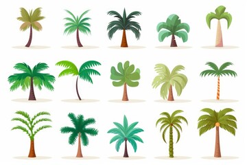 Flat design vector palm tree icon set. Popular palm tree collection. Exotic palm tree set in flat design. Vector illustration